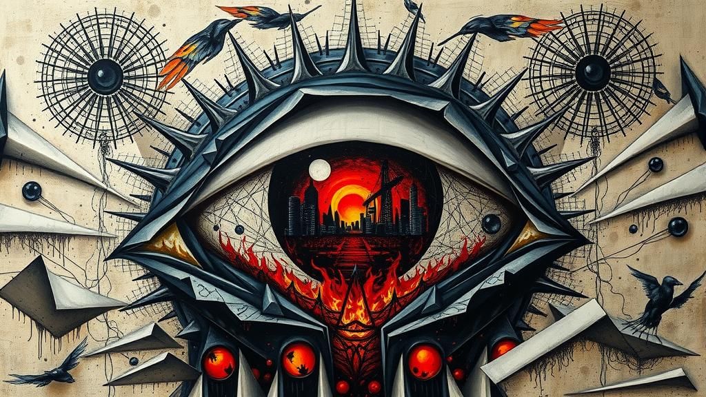 Dystopian Eye Reflecting Burning Cityscape