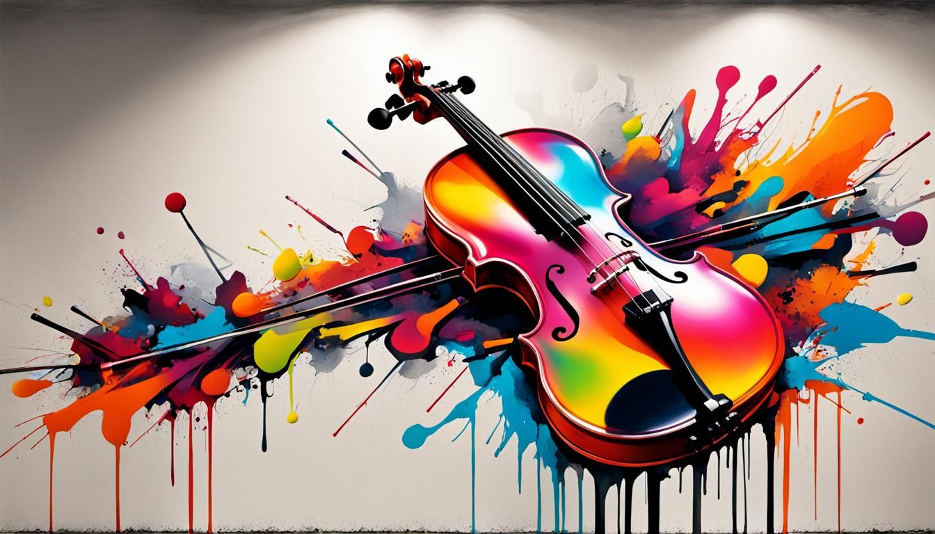 Contemporary Metal Violin with Abstract Shapes in Street Art...