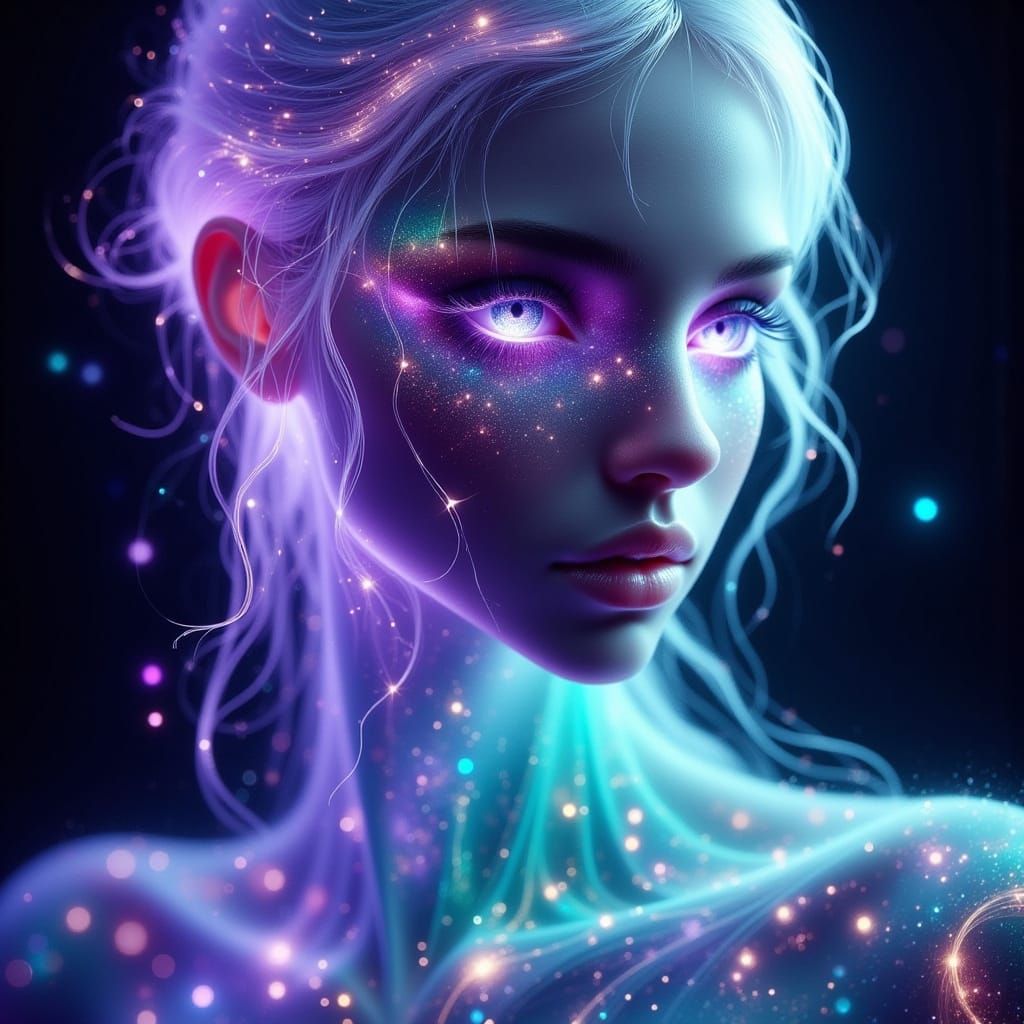 Ethereal Woman with Neon Glow in Fantasy Realism