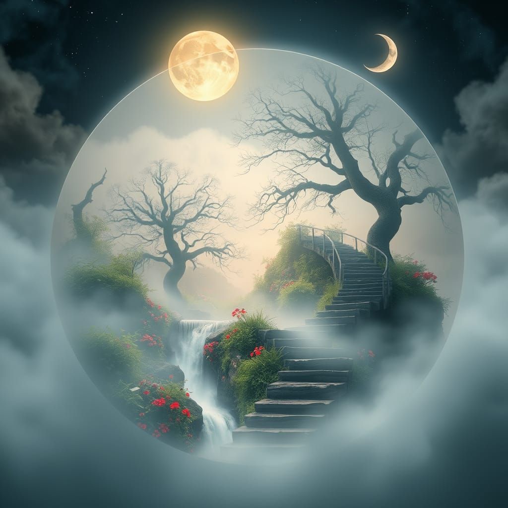 Surreal Landscape within a Transparent Sphere: Dreamlike Dig...