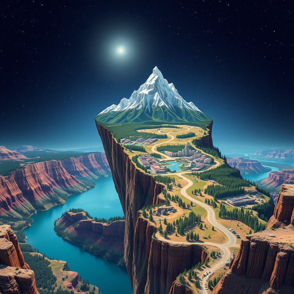 Surreal Möbius Strip Landscape in Starry Background