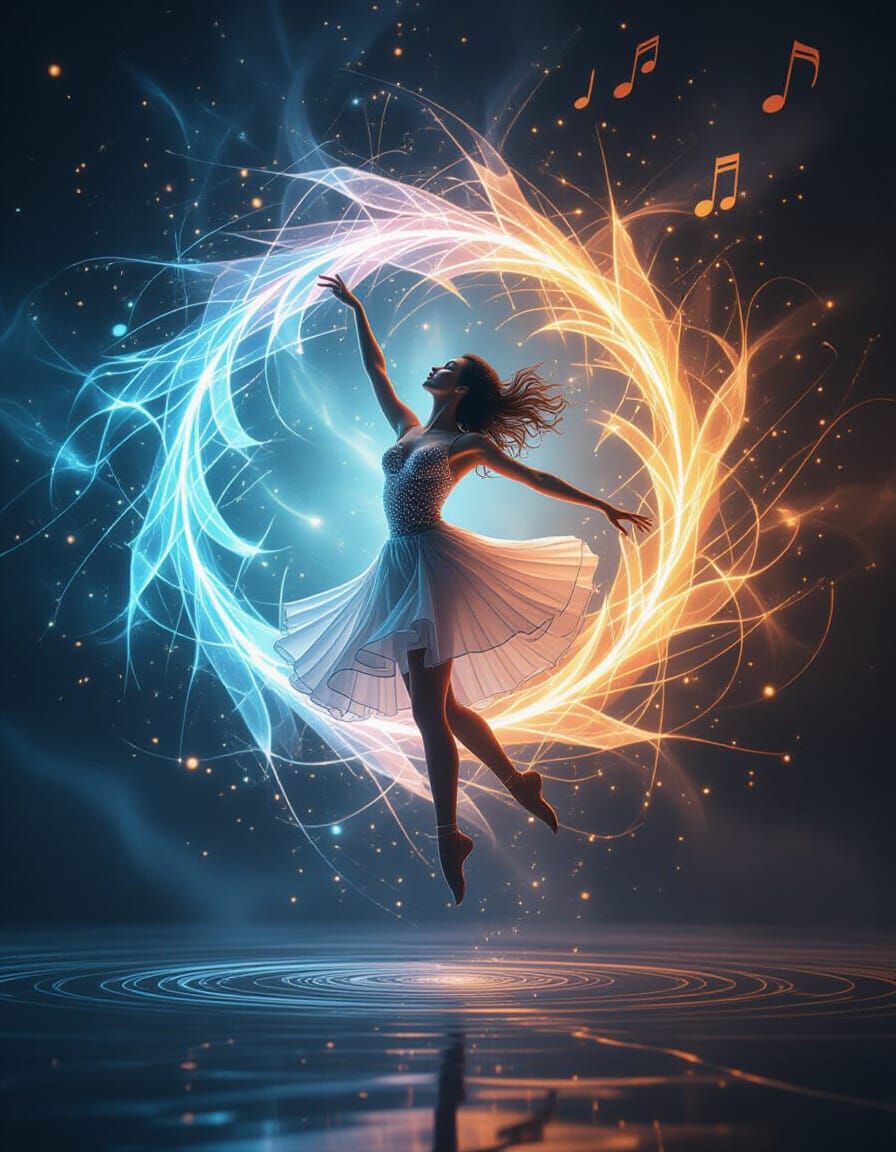 Celestial Ballet: Dancer in Electric Sunshine Vortex
