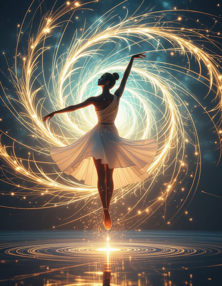 Ethereal Wireframe Ballet in Electric Sunshine