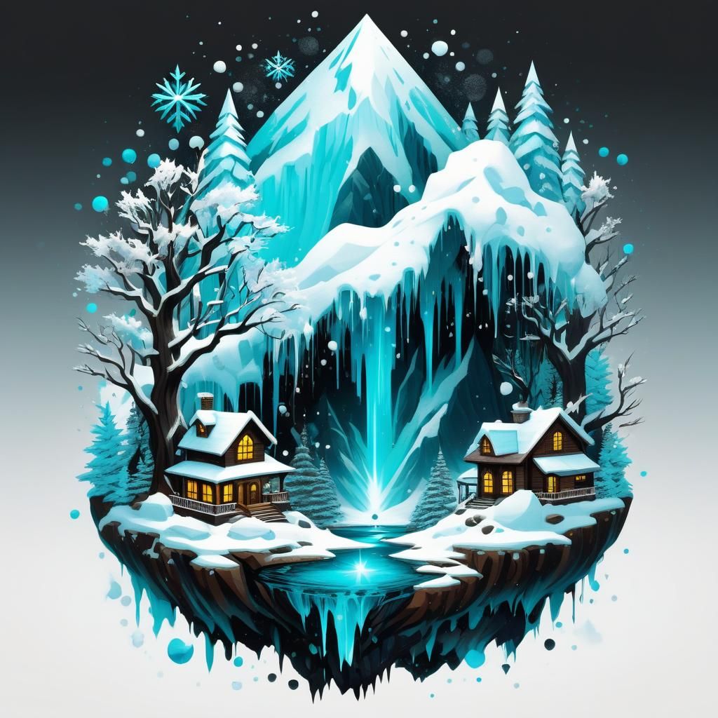 Magical Snowfallen T-Shirt Design in Fantasy Style