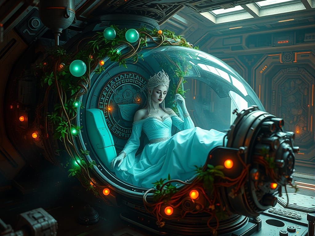Princess in Cybernetic Stasis Pod on Derelict Starship