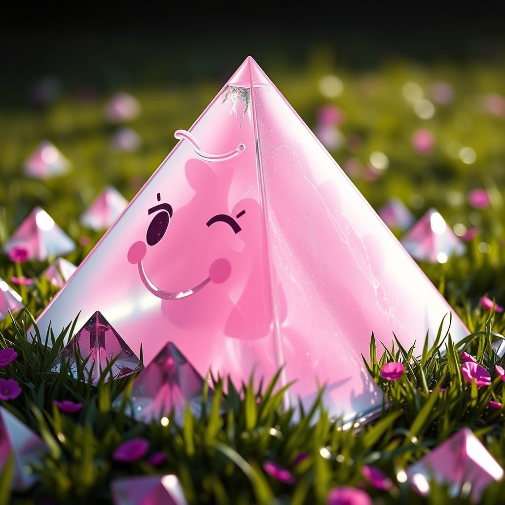 Surreal Grey and Pink Pyramid Diorama in Dreamy Darkness