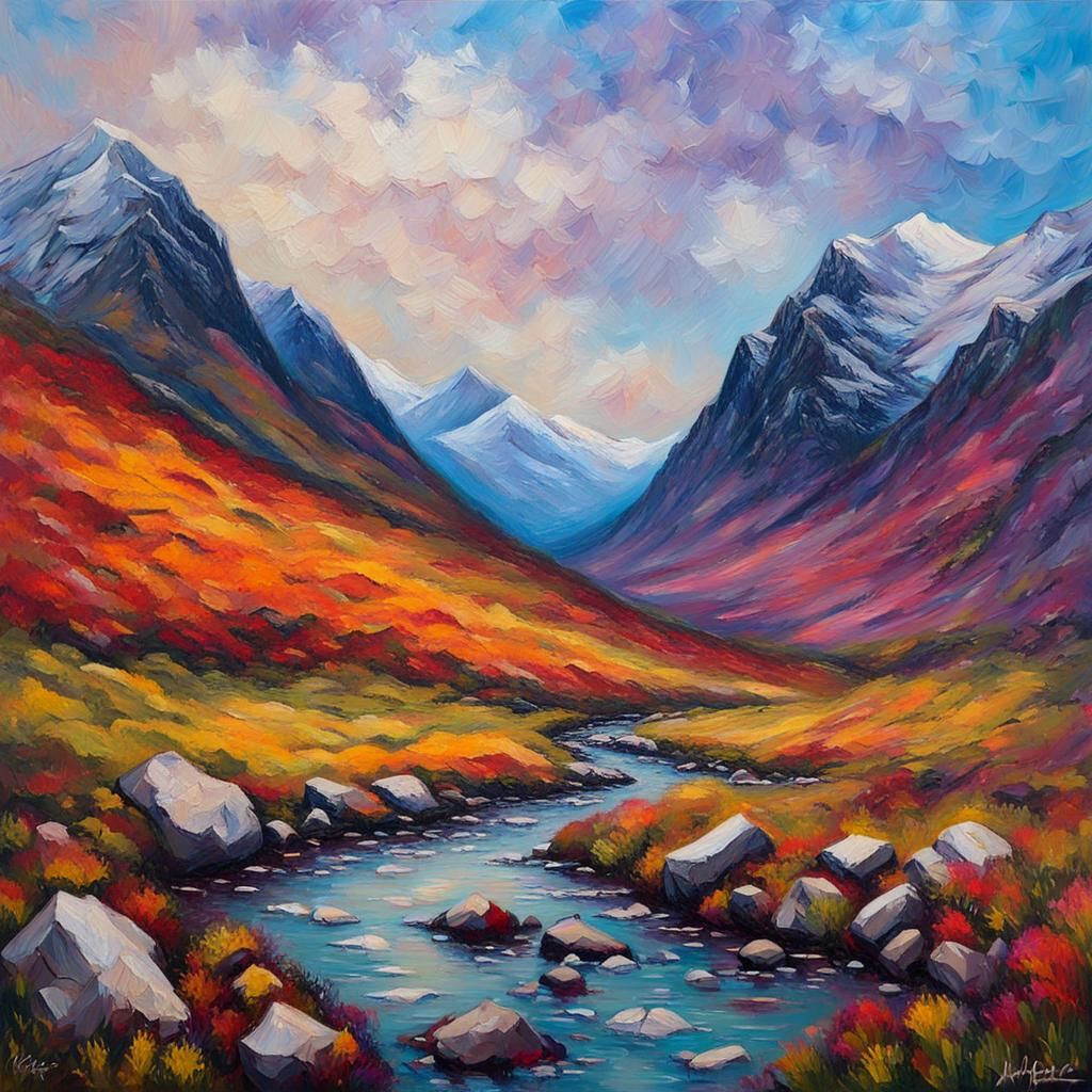 Glencoe Mountains: Expressionist Oil Painting