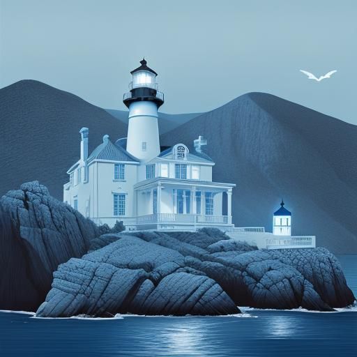 Monochrome Lighthouse Inspired by Mid-Century Modern Art