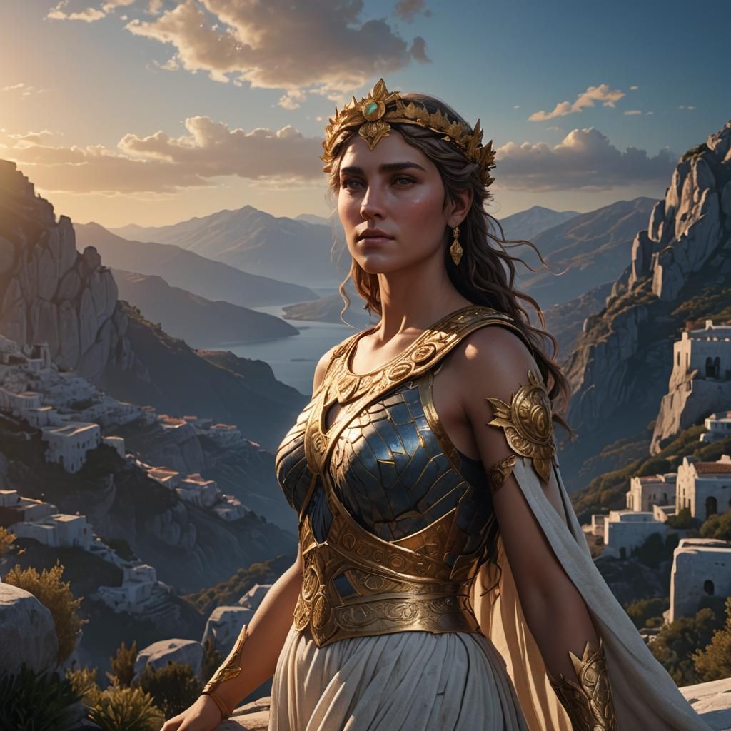 Shining Greek Goddess Portrait at Dawn