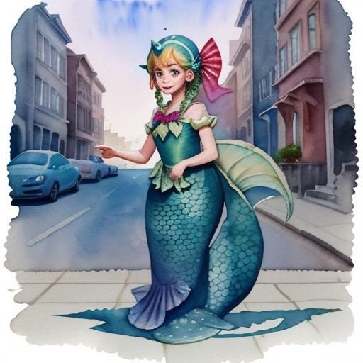 Little Mermaid Halloween Costume in Watercolor Style