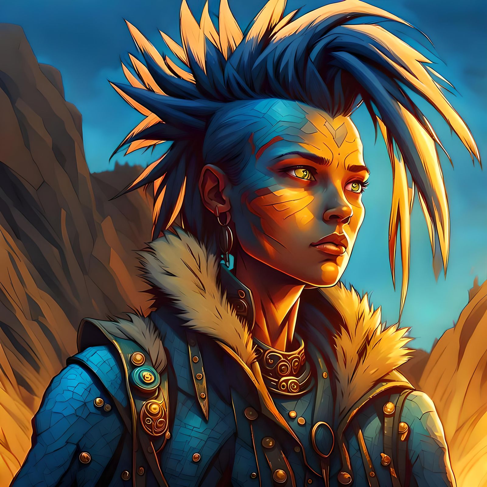 Native American Tomboy with Mohawk in Detailed Matte Paintin...