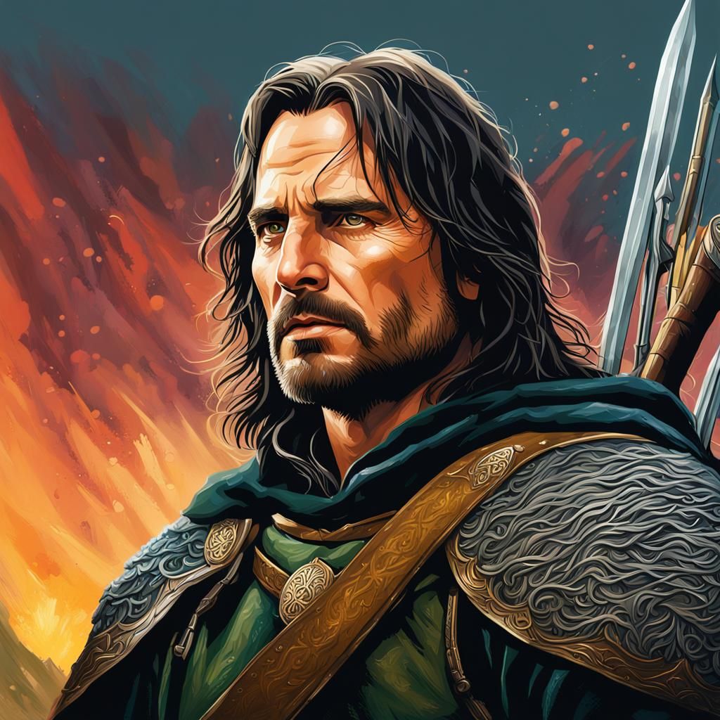 Hyperrealistic Portrait of Aragorn, Ranger of the North