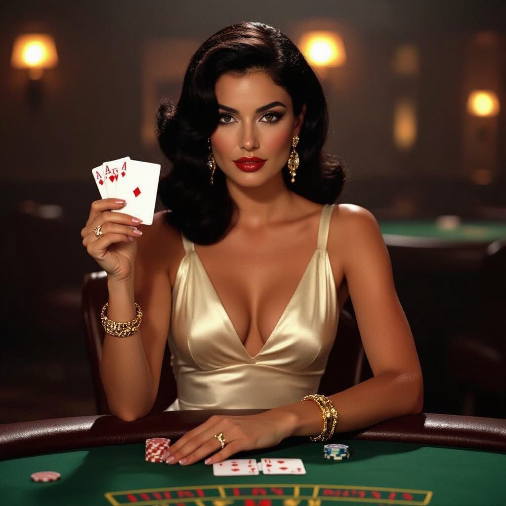 Glamorous Woman at Casino in 1980s Film Noir Style