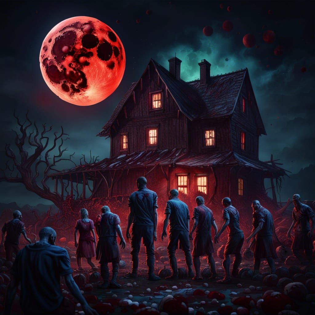 Hyperrealistic Zombie Horde Under Blood Moon