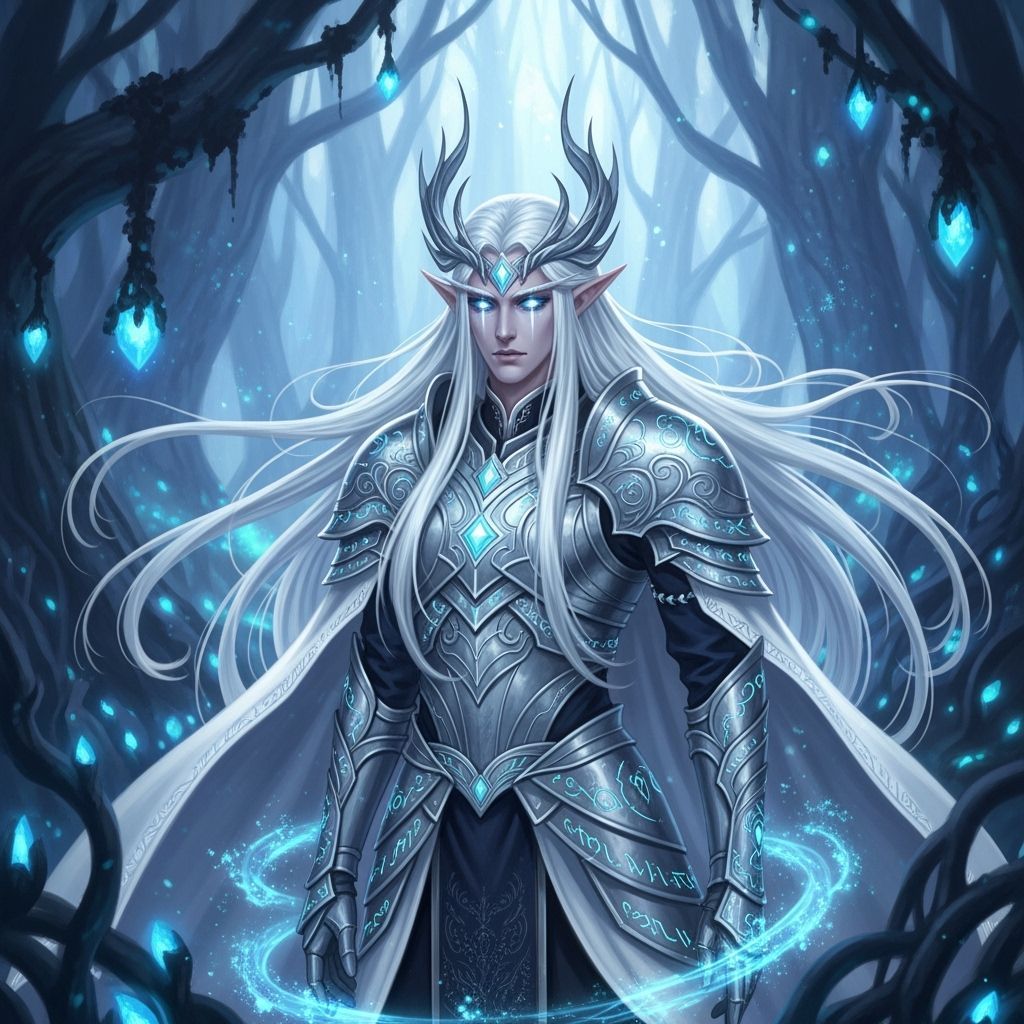 Elven Prince in Bioluminescent Forest, Ethereal Light
