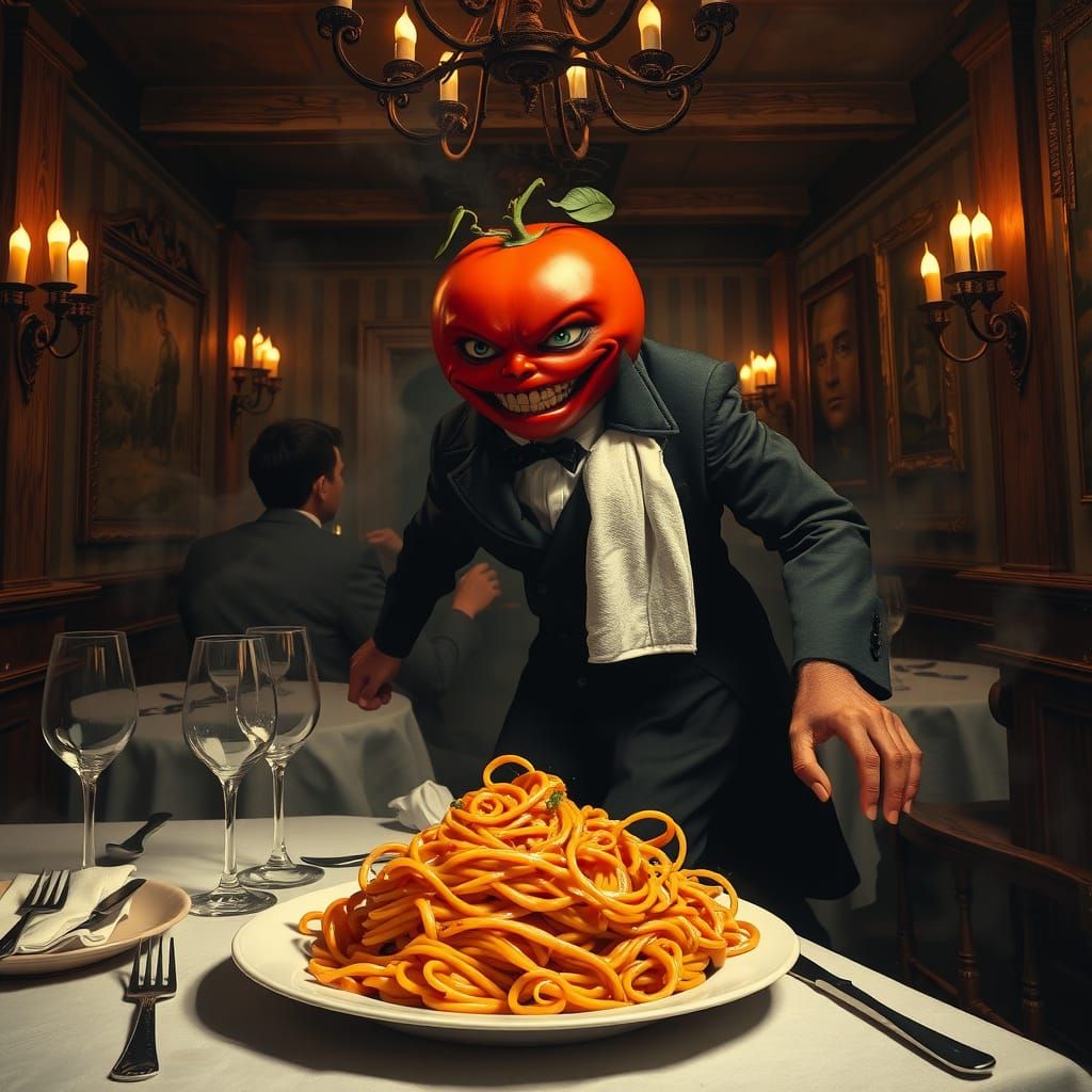 Surrealist Tavern Scene in 19th-Century French Style