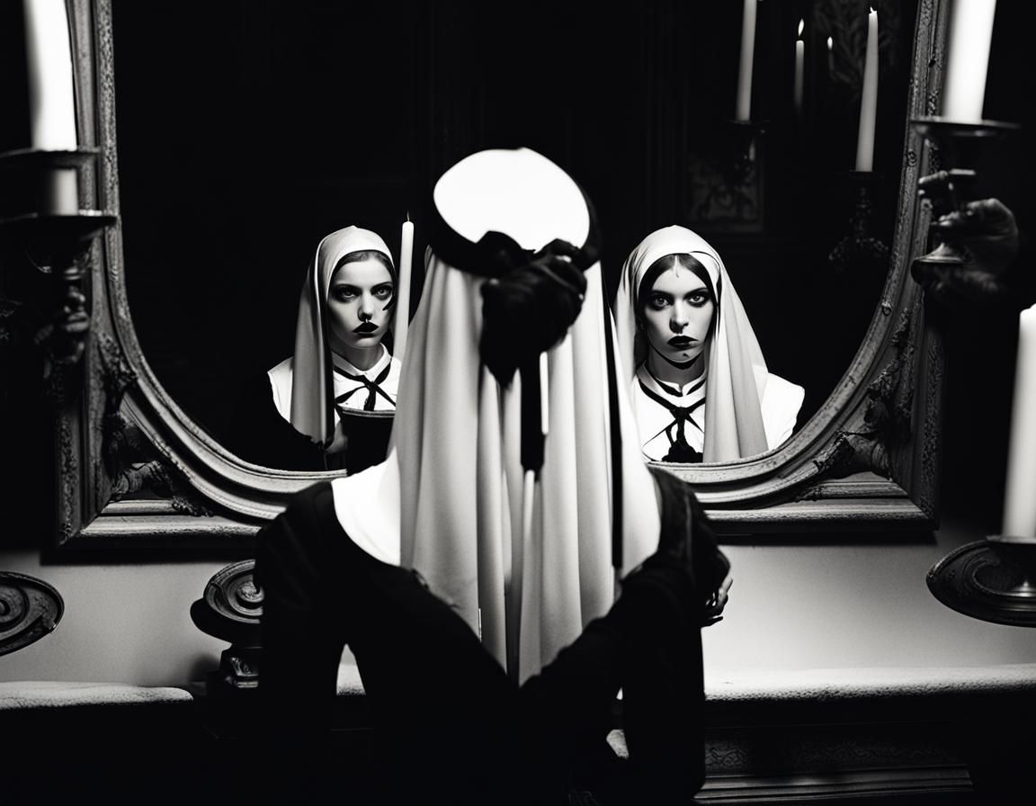 Gothic Model in Escher-esque Monochrome Photography