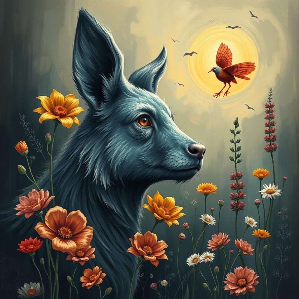 Cute Bunny on Flower-Lined Path