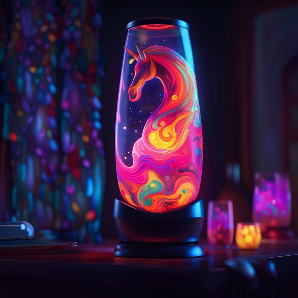 Magical Unicorn Lava Lamp in Moonlit Room
