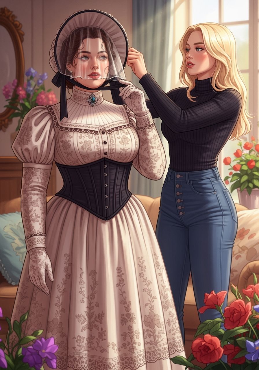 Victorian Era Women in Sunlit Room, Impressionist Style