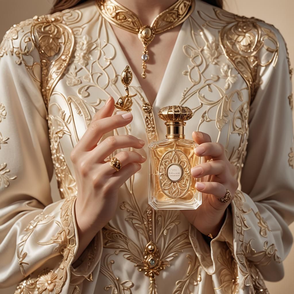 Luxury Perfume Close-Up in Art Nouveau Style