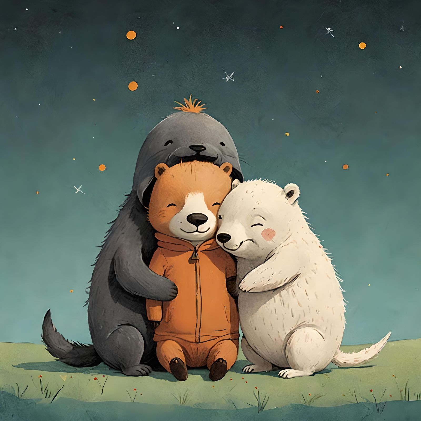 Cute Critters Cuddling, Children's Book Illustration