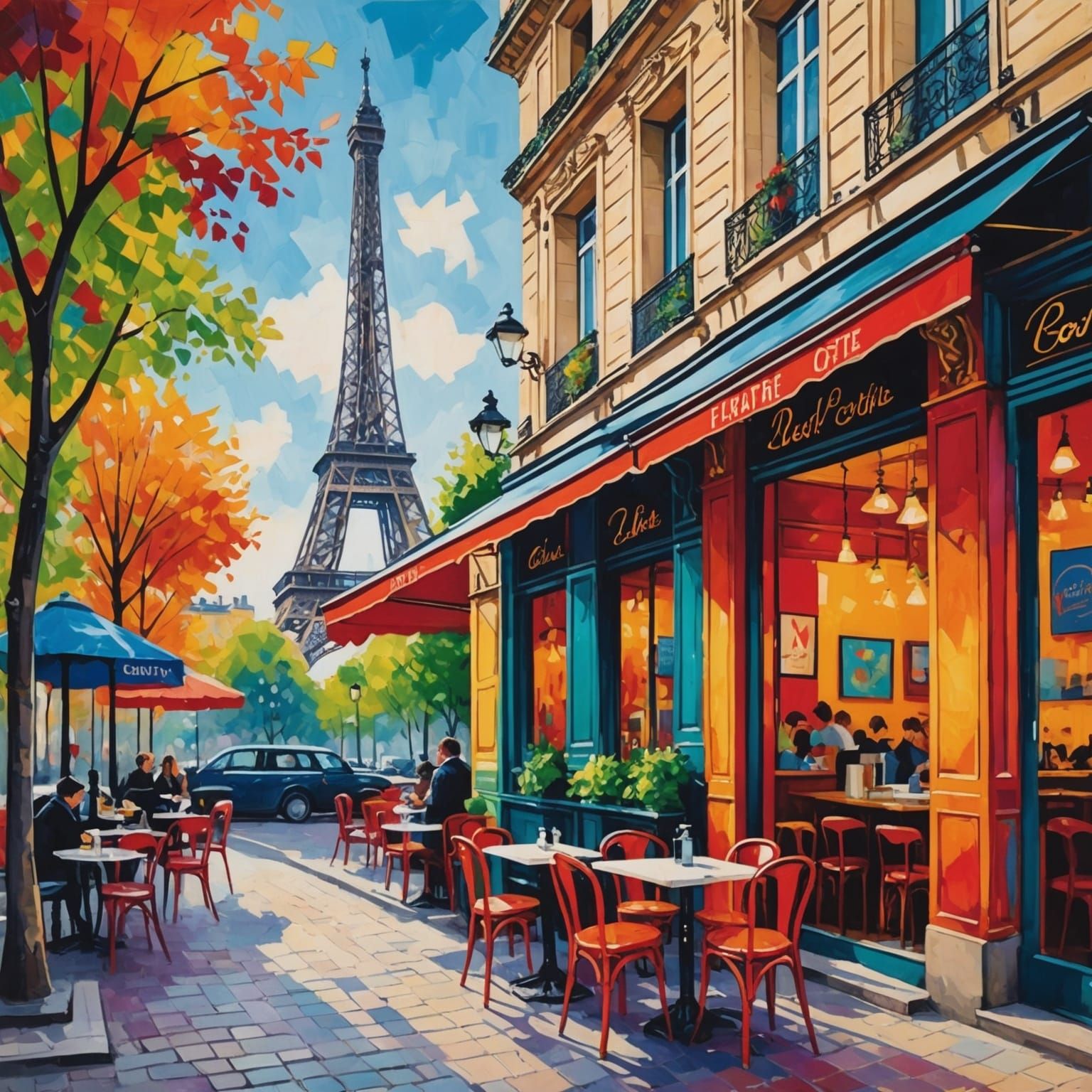Colorful Parisian Cafe in Fauvist Style