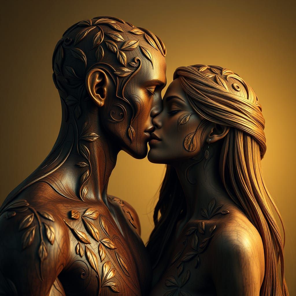 Olive Wood Couple in Romantic Portrait