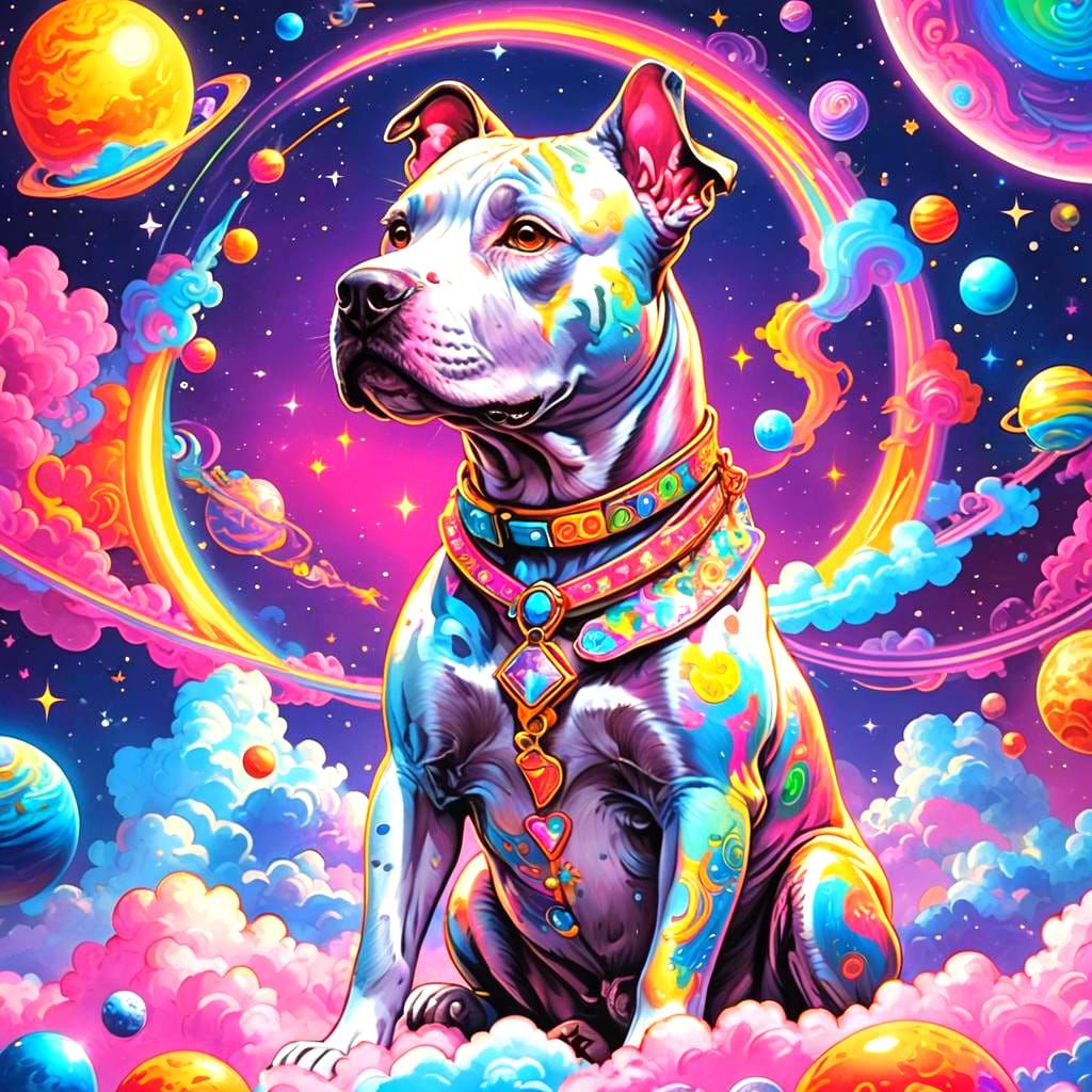 Lisa Frank Pitbull in Detailed Matte Painting