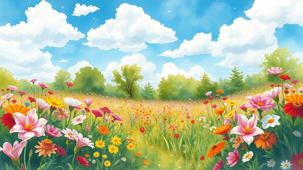 Vibrant Floral Landscape in Impressionist Style