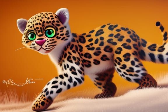 Pixar Style Leopard Kitten in Winter Wonderland