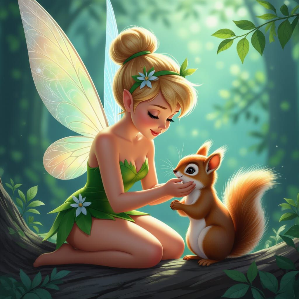 Tinker Bell Nurtures Baby Squirrel in Fantastical Matte Pain...