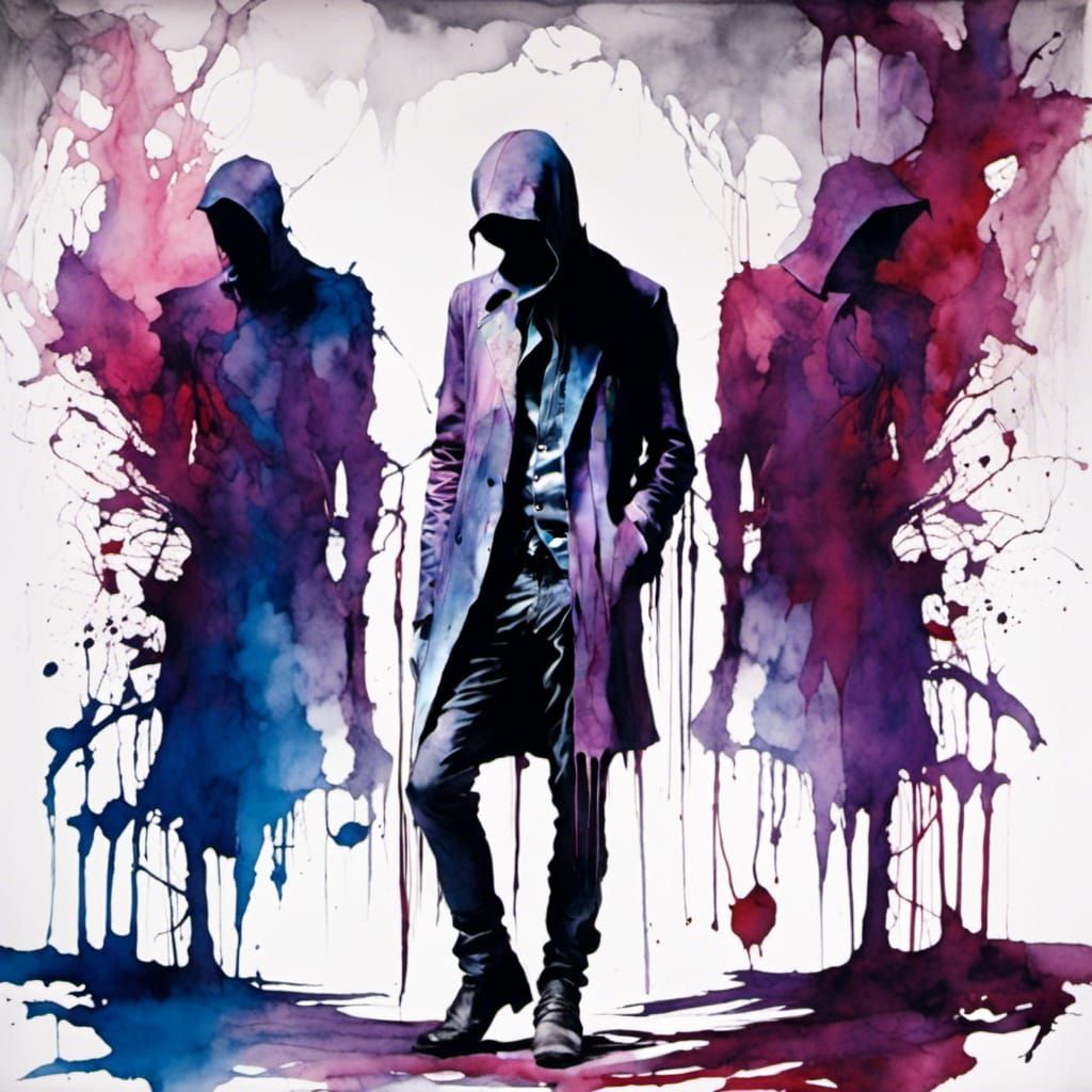 Hamlet Silhouette in Watercolour with Double Exposure