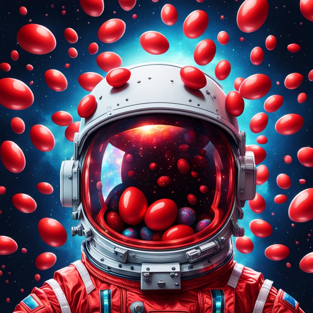 Astronaut Helmet Filled with Cosmic Eggs in Visionary Art
