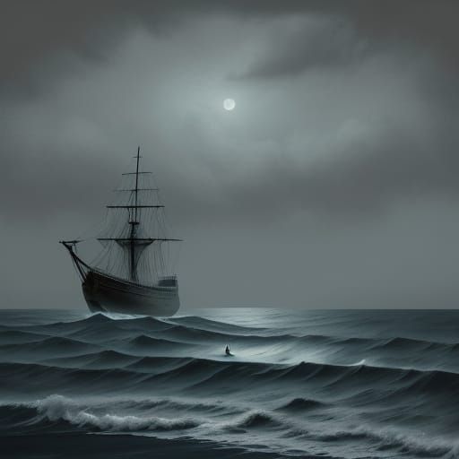 Surrealist Pilgrims Abandoned on Beach in Oil Painting Style