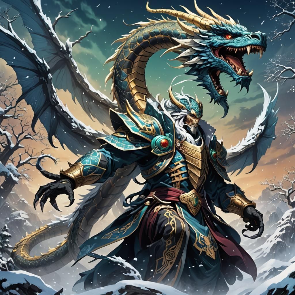 Flying Winter Serpent Lord in Anime Style