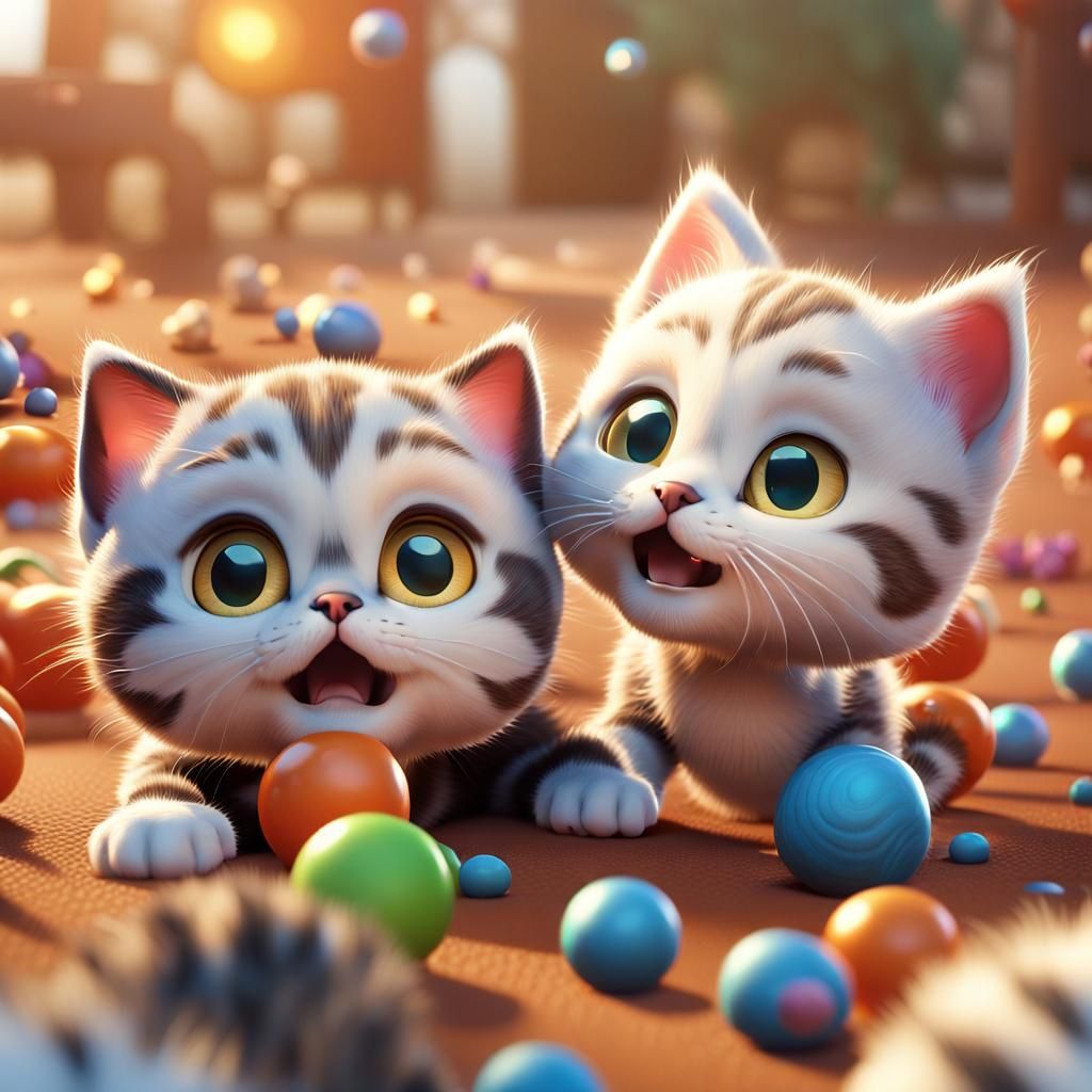 Playful Kittens' Interactions in Rich Colorful Rendering