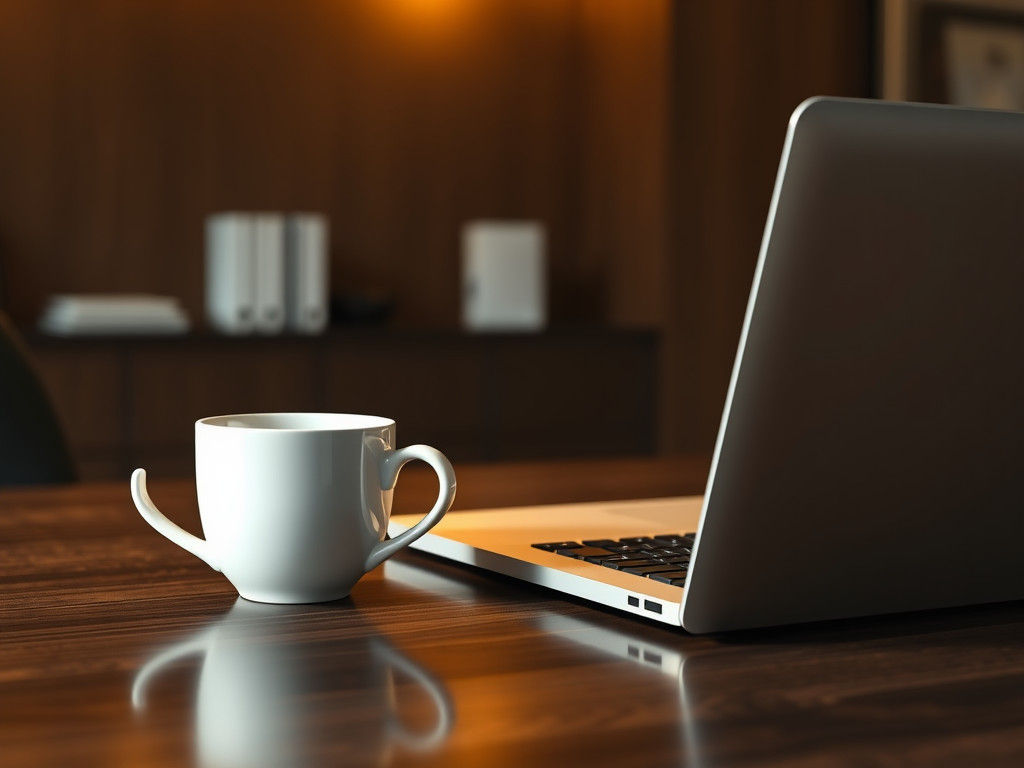 Coffee Cup and Laptop in Hyperrealistic Style