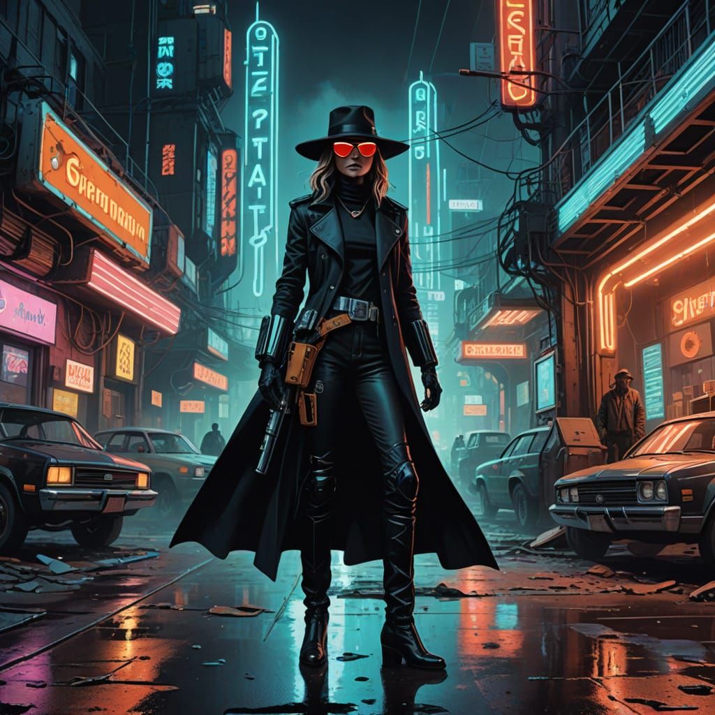 Cyberpunk Bounty Hunter in Retro-Futuristic Spaghetti Wester...