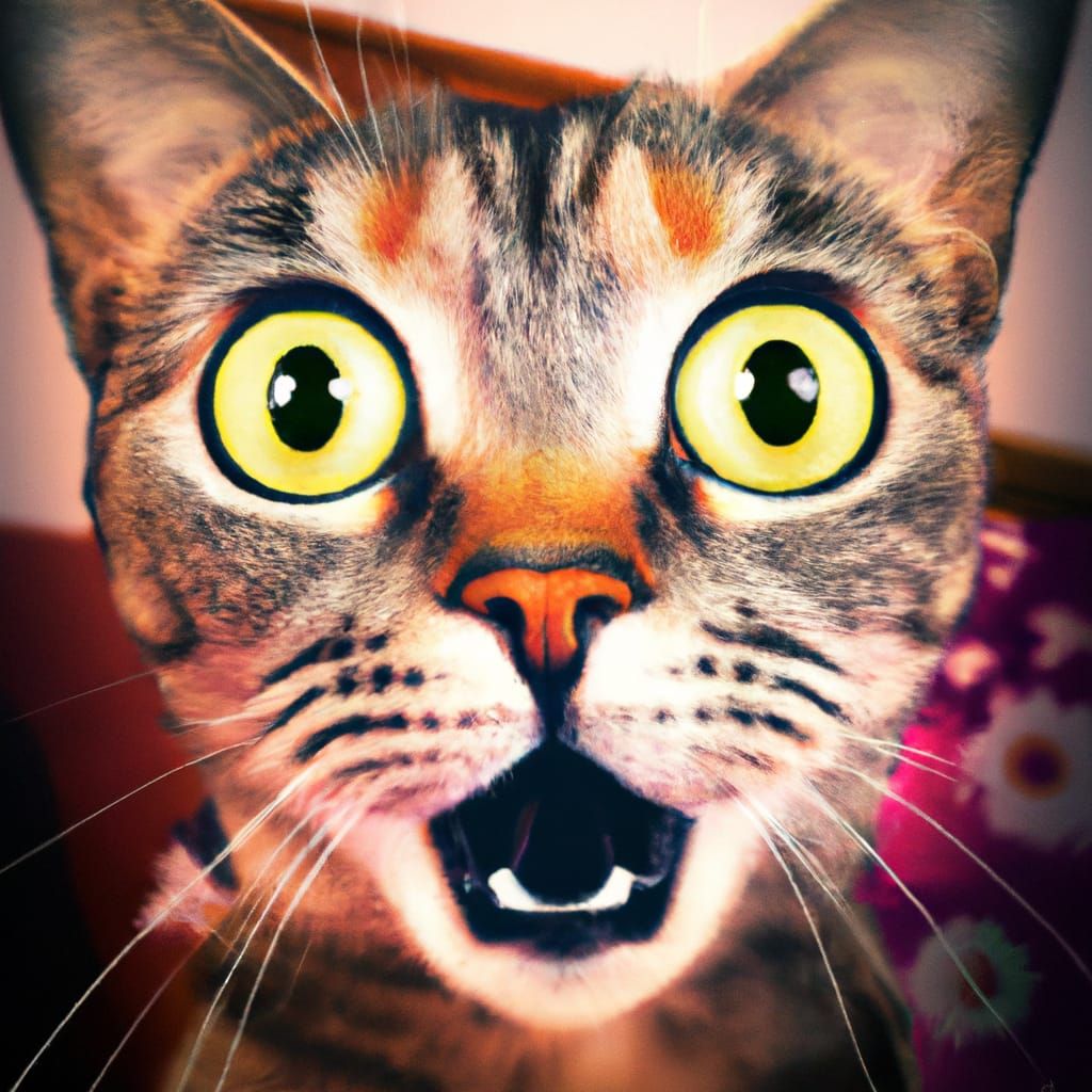 Surprised Cat with Open Mouth and Raised Eyebrows