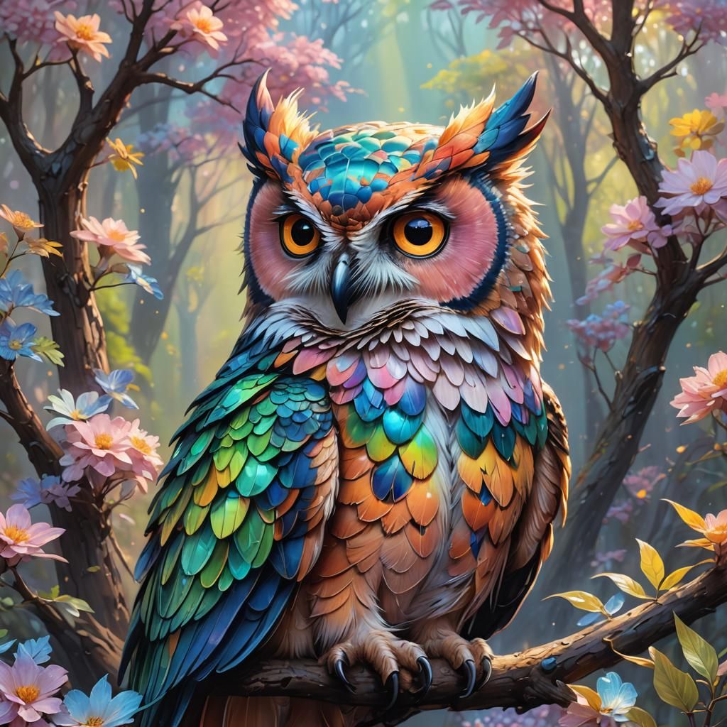 Cute Owldragon in Pastel Colors: Fantasy Oil Painting