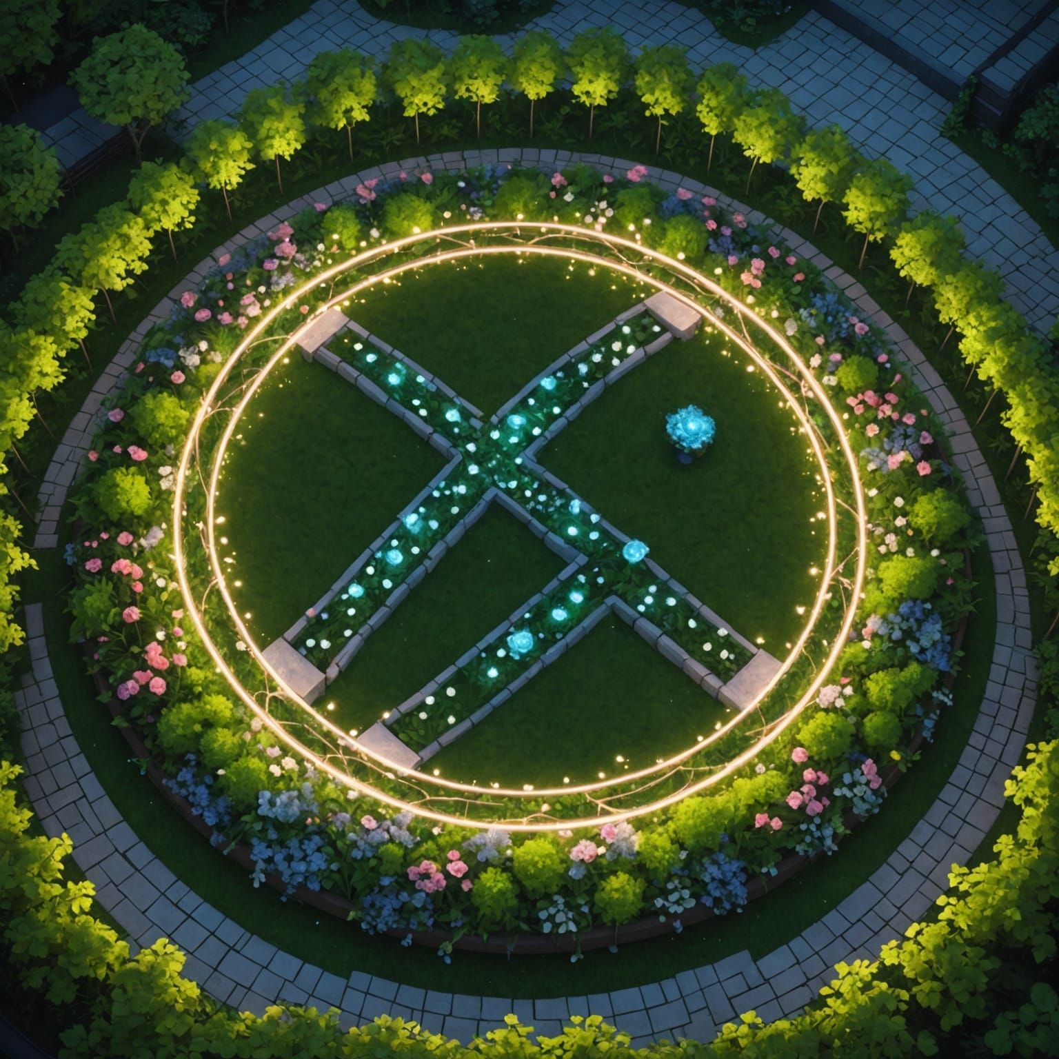Infinity Symbol Garden in Vibrant Anime Style