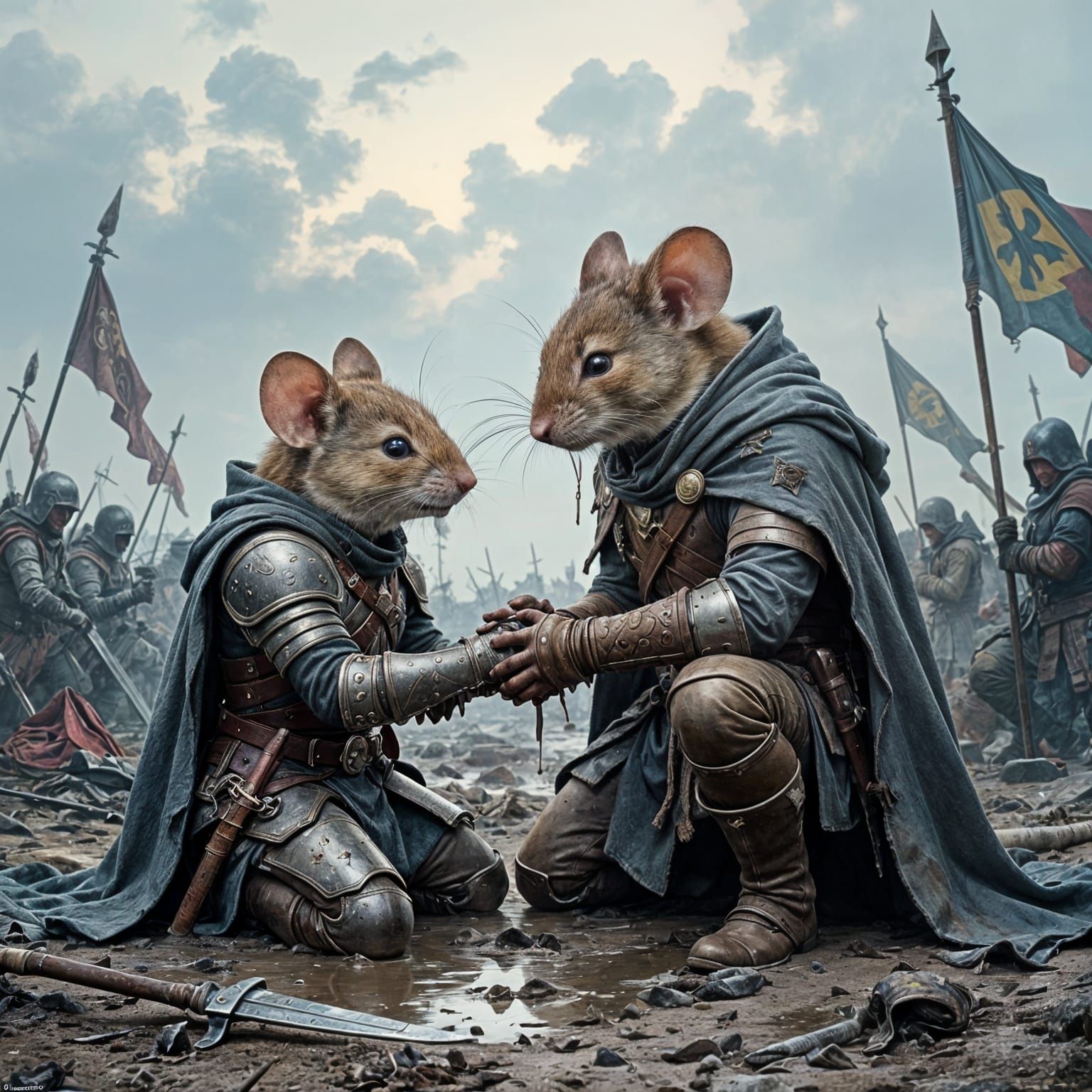 Mouse Warrior's Grief on Battlefield: Detailed Scene