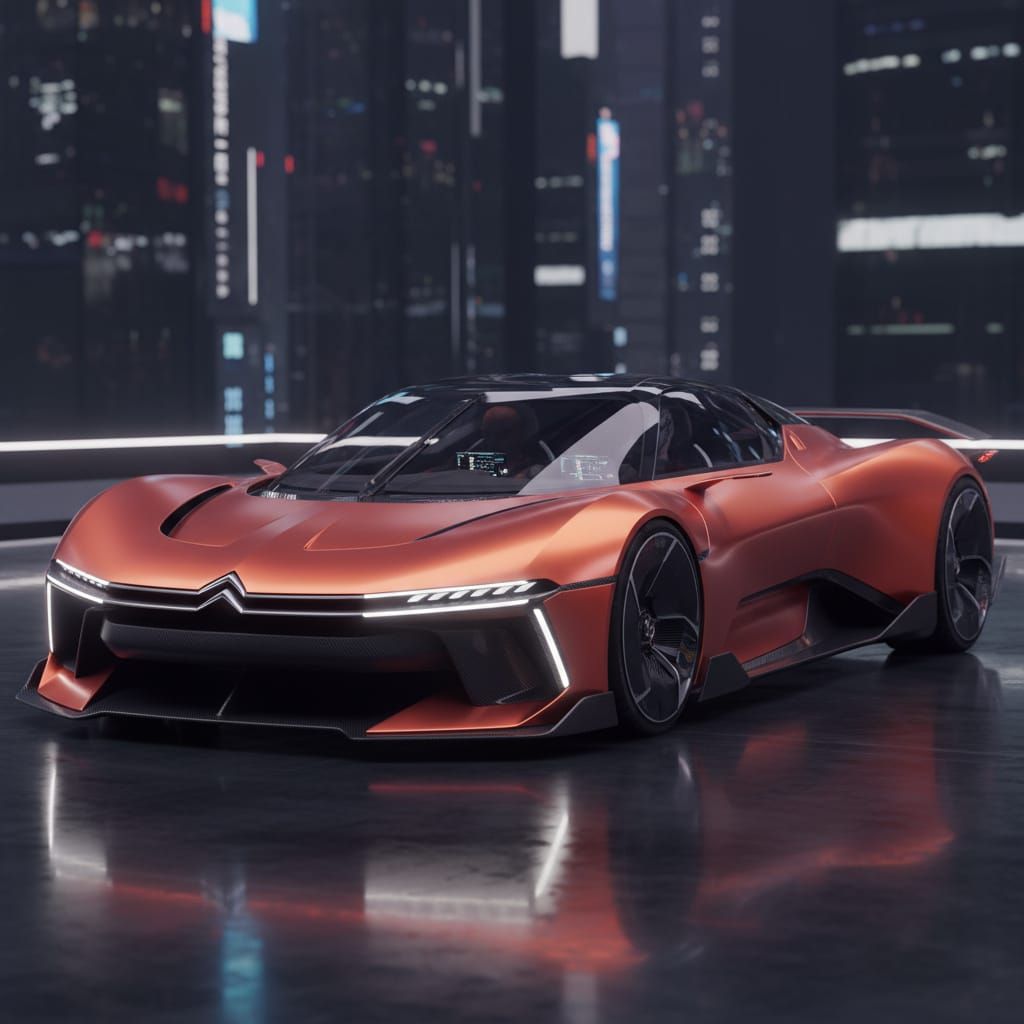 Futuristic Electric Hypercar Design in Metallic Orange-Red