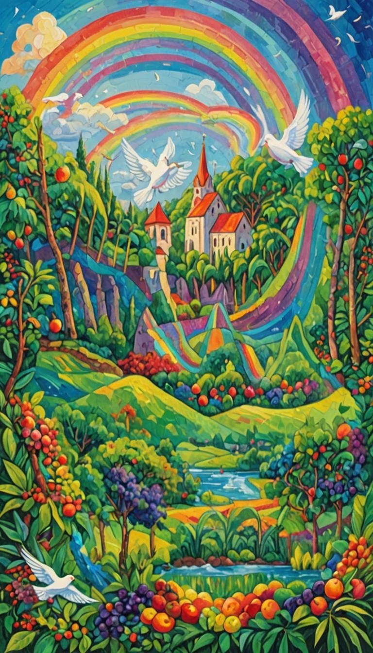 Island Churches and Rainbows: An Impasto Gouache Masterpiece
