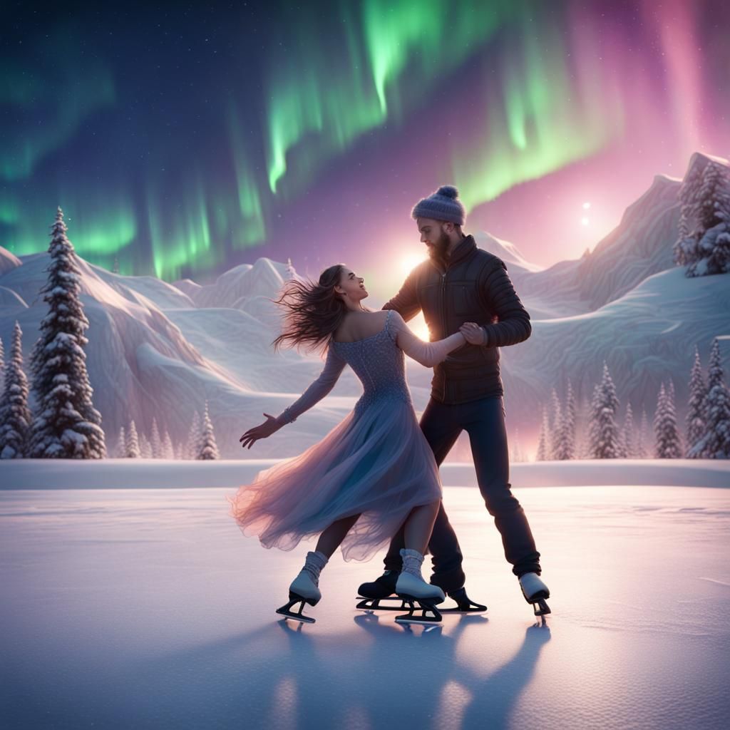 Ice Dancing Under Northern Lights: Fantasy Concept Art