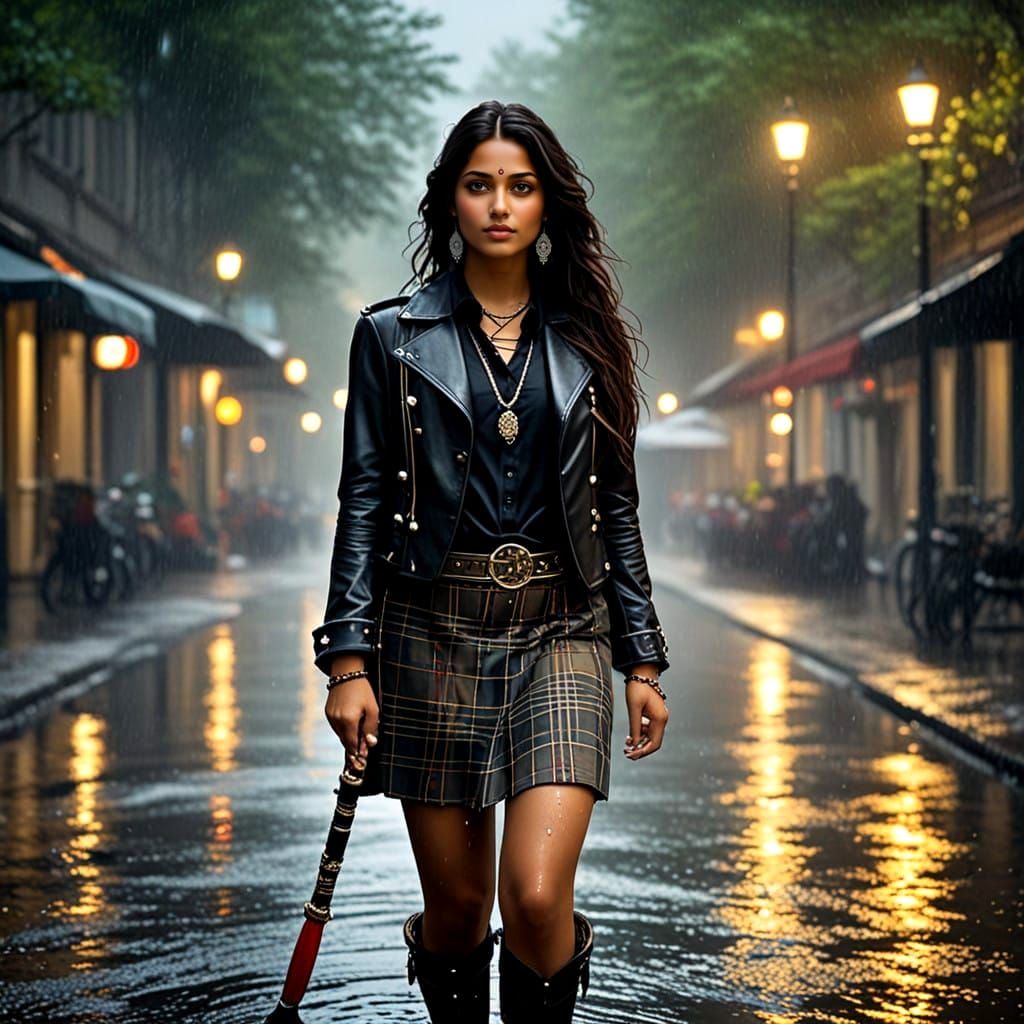 Elegant Indian Hippie Woman in Rainy Mid Shot