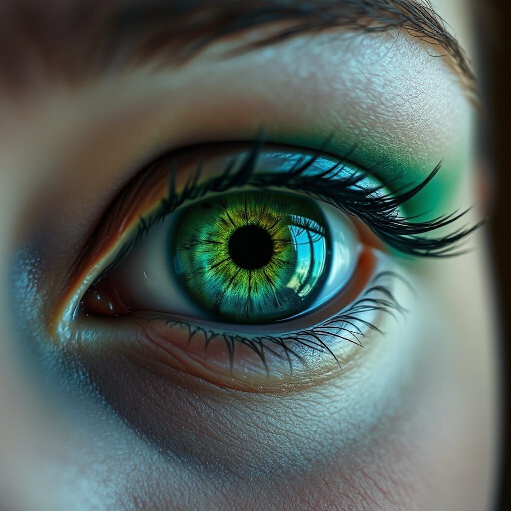 Emerald Eye: A Hyperealistic Portrait in Moody Macro