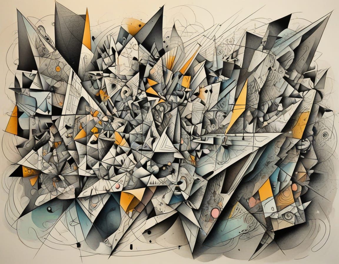 Abstract Pen and Ink Drawing in Cubist Style