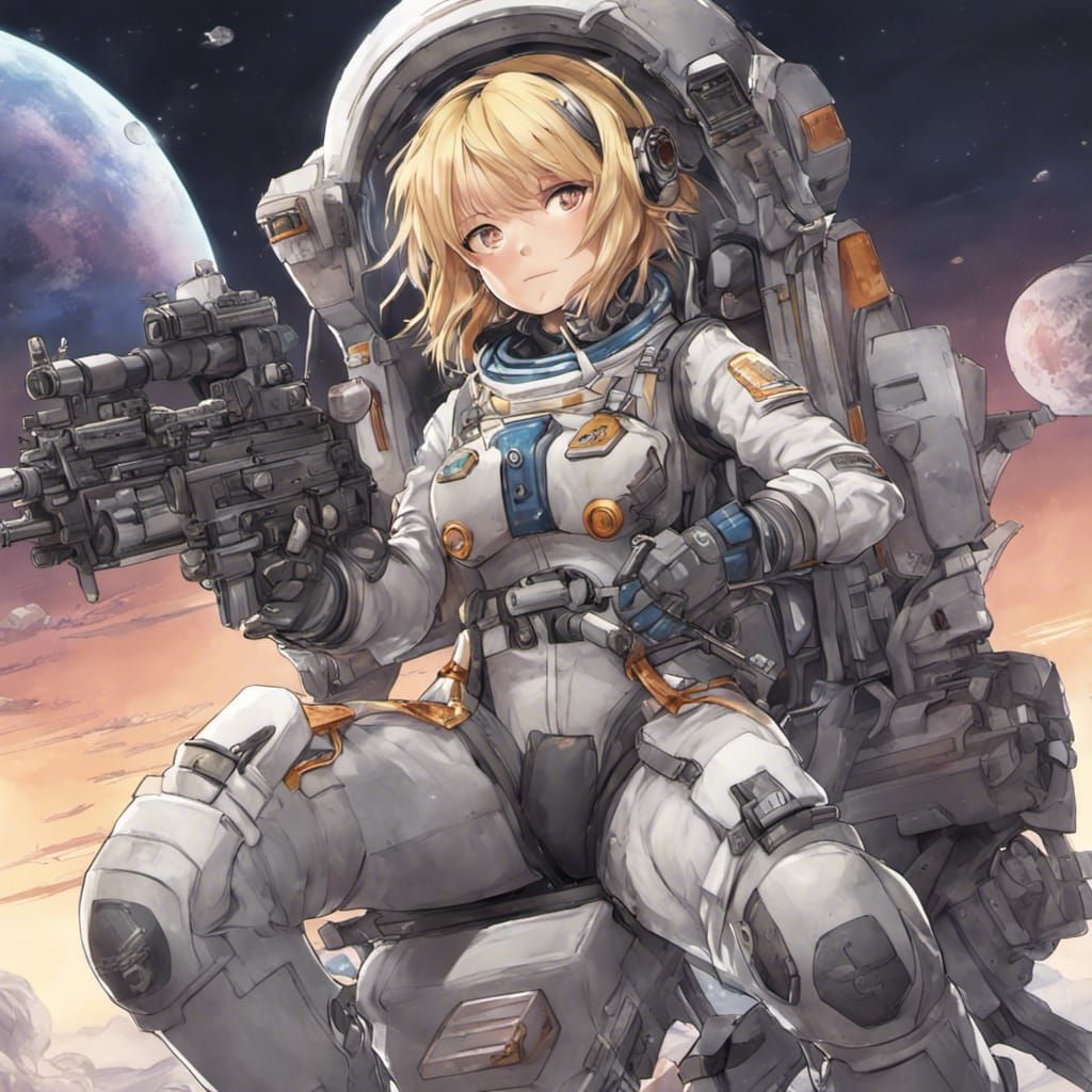 Anime Style Space Warrior with Machine Gun